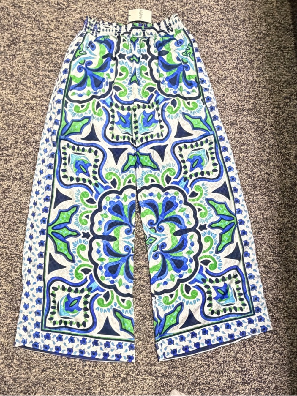 Printed Blue & Green Wide Leg Palazzo Pants